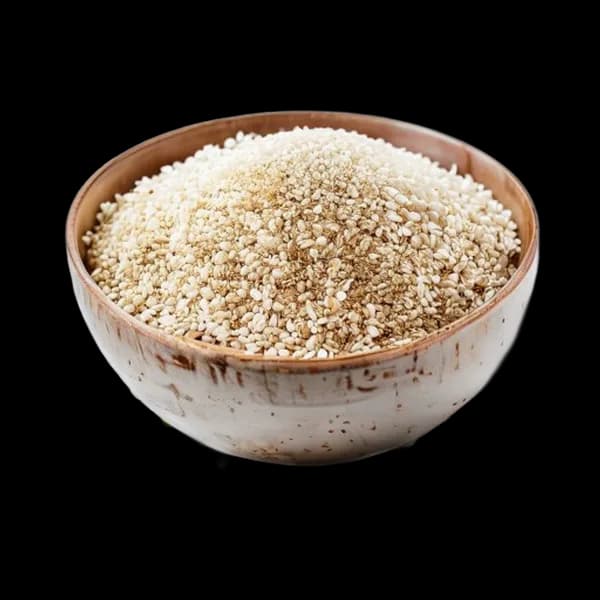 Marketplace Ready White Sesame Whole And Powder Display In Bowl With Scattered S