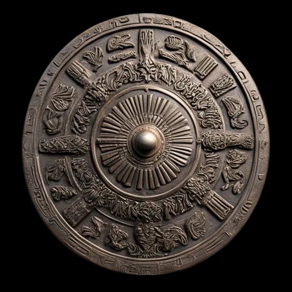 درع يوناني برونزي واقعي: نقوش معارك أسطورية