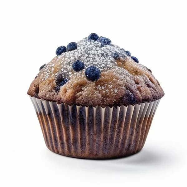 Fotorealistische Nahaufnahme eines frisch gebackenen Blaubeermuffins mit Zuckerk