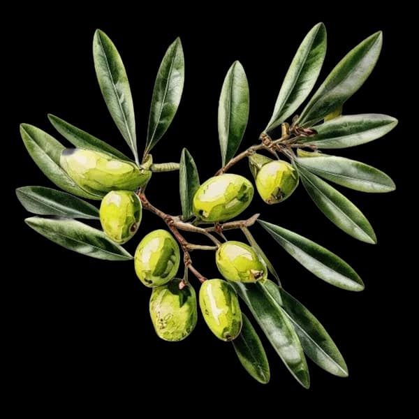 photorealistic-watercolor-illustration-of-a-branch-of-fresh-green-olives-with-de-transparent-png