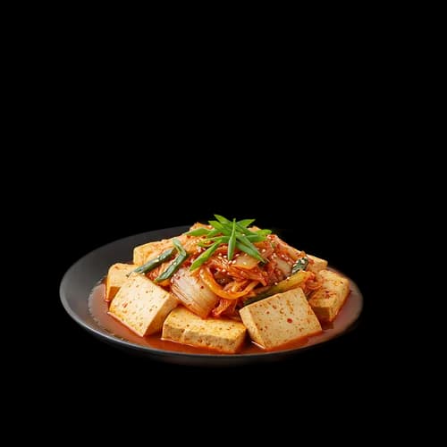 Plato de Estofado Coreano Kimchi Jjigae con Tofu y Verduras, JPG Transparente