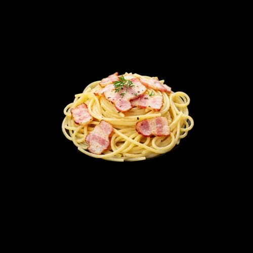 Plato de Espagueti Carbonara con Salsa Cremosa y Tocino - Imagen Transparente
