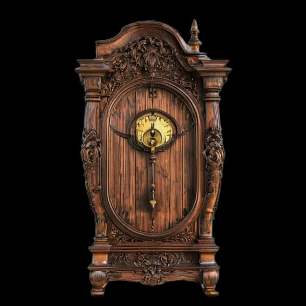 premium-3d-model-of-an-ornate-vintage-grandfather-clock-polished-mahogany-wood-g-transparent-png