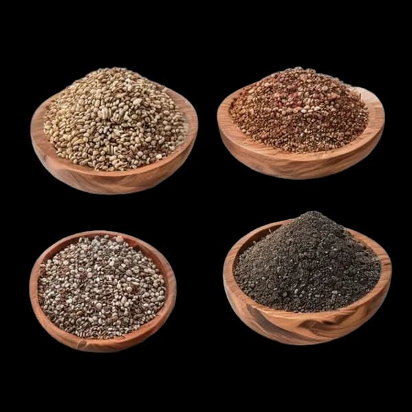 realistic-nigella-seed-ingredient-showcase-whole-and-powder-together-front-view--transparent-png