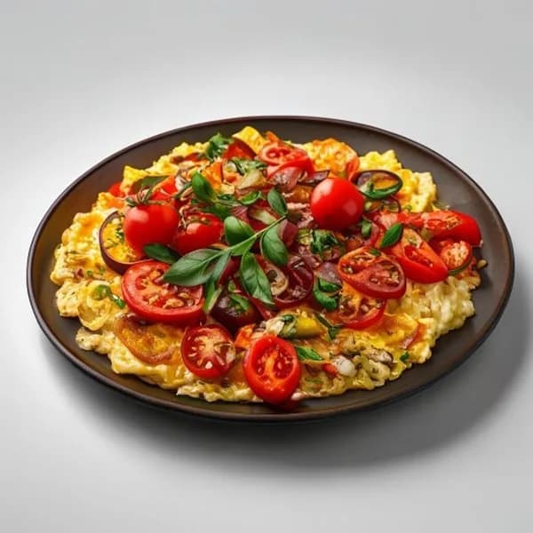 Türkisches Menemen Rührei mit Tomaten und Paprika PNG