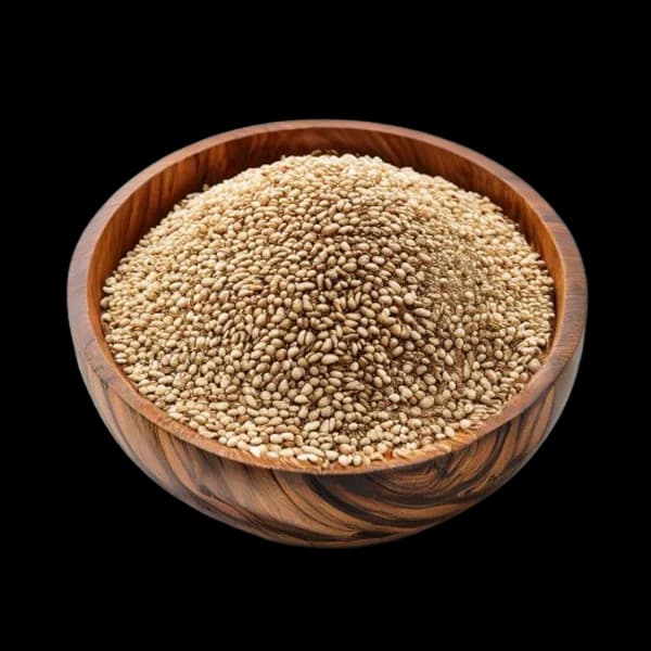 ultra-hd-sesame-seed-whole-pieces-and-ground-powder-arranged-around-wooden-bowl--transparent-png